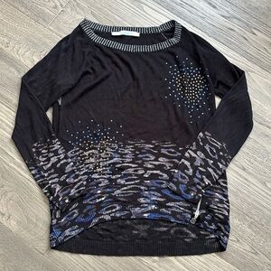 Desigual | Black and Blue Animal Print Patterned Sweater Size Extra Small